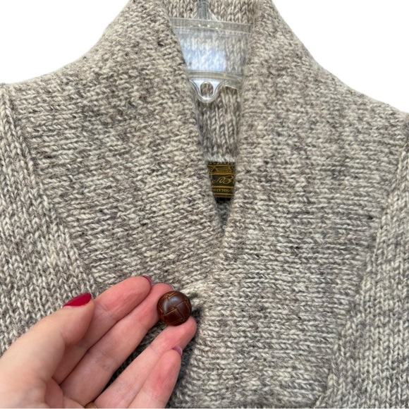 Vtg 80s Eddie Bauer Wool Shawl Collar Sweater Size Large Neutral Cabin Cottage - Picture 5 of 9